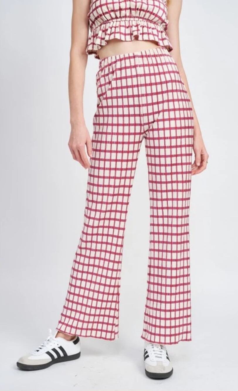 Emory Park Pants Plaid Pink Purple Womens S Flare Elastic Waist